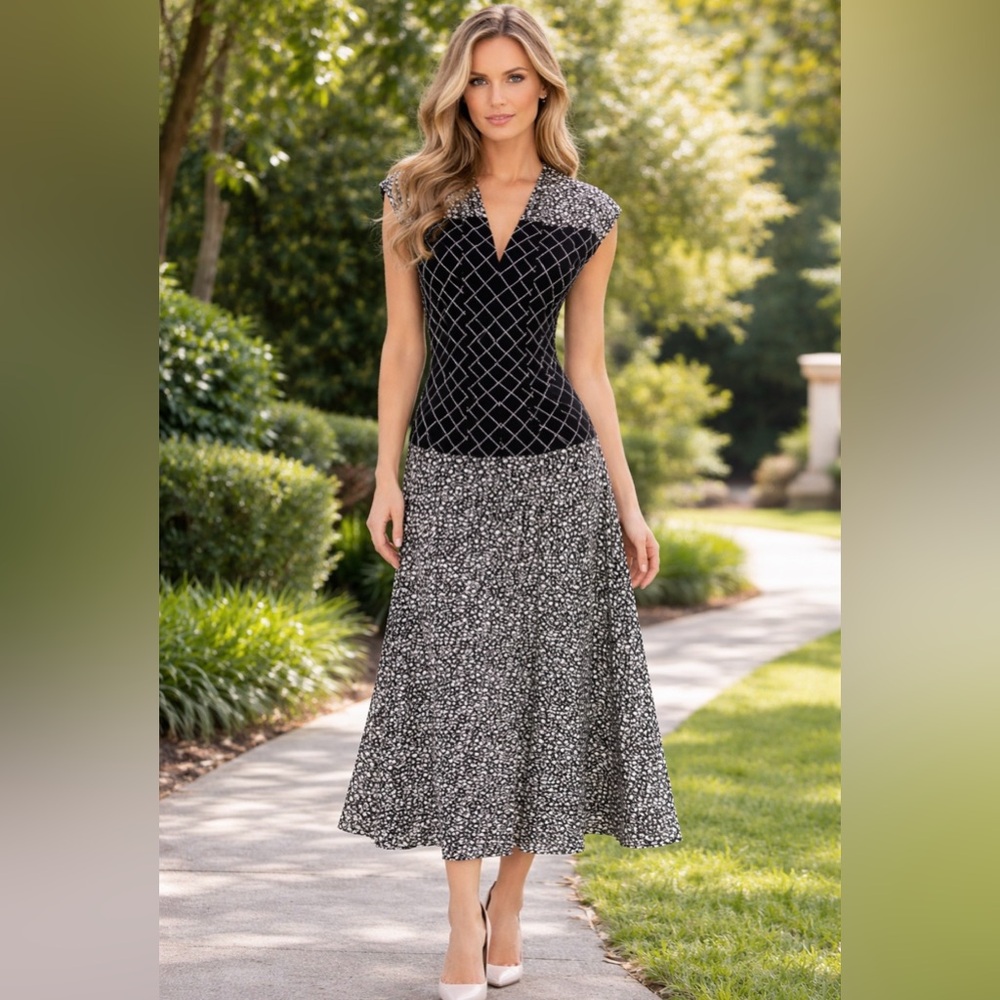 Tory Burch Claire McCardell Black and White  Floral Print Dress, NWT